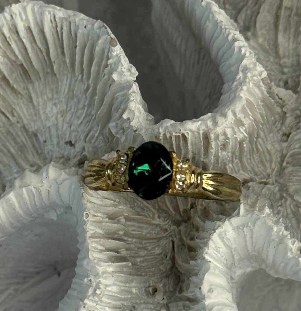 Gold Plated Green CZ Ring Size 9